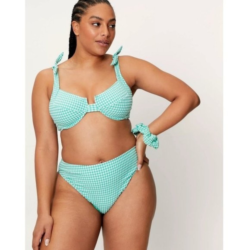 NASTY Gal Plus Size Textured Gingham High Waisted Bikini and Scrunchie Swim Set